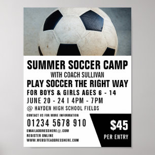 Póster Balón de fútbol, anuncio de campamento de fútbol