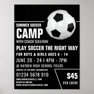 Póster Balón de fútbol, anuncio de campamento de fútbol