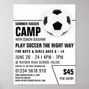 Póster Balón de fútbol, anuncio de campamento de fútbol