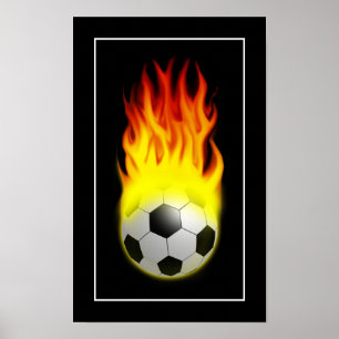 Póster Balón de fútbol caliente en llamas - POSTER