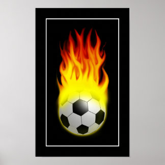 Póster Balón de fútbol caliente en llamas - POSTER