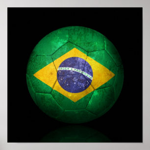 Póster Balón de fútbol de Bandera Brasileña