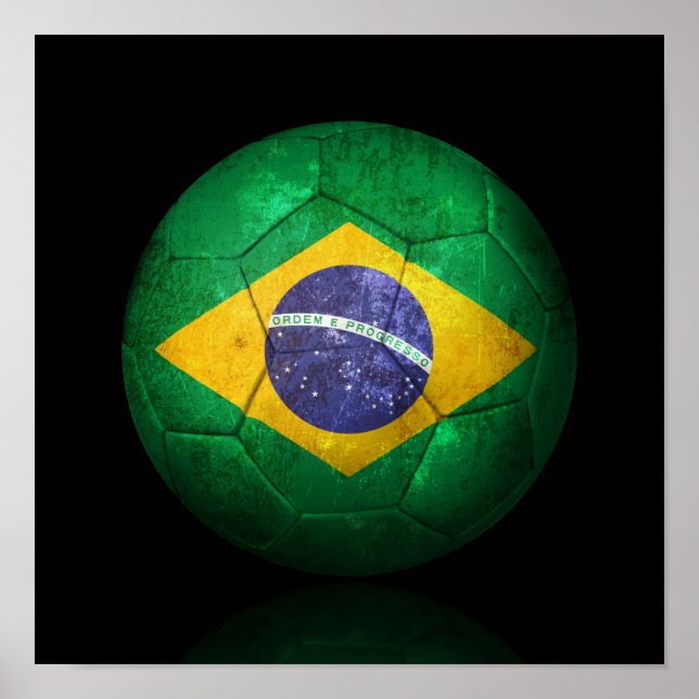 Póster Balón de fútbol de Bandera Brasileña (Frente)