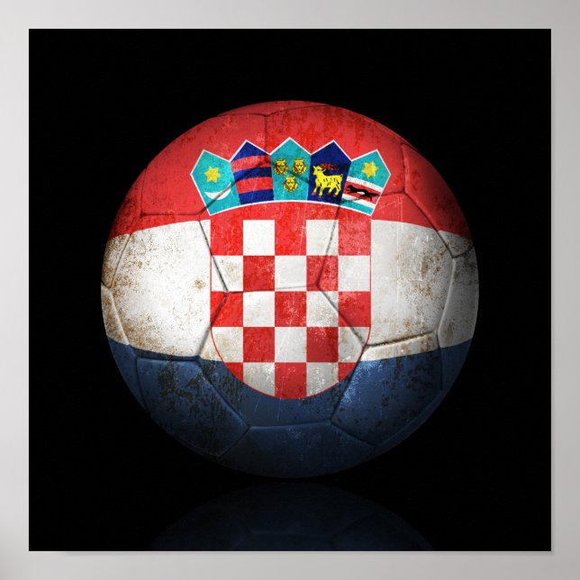 Póster Balón de fútbol de bandera croata (Frente)