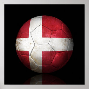 Póster Balón de fútbol de bandera danesa