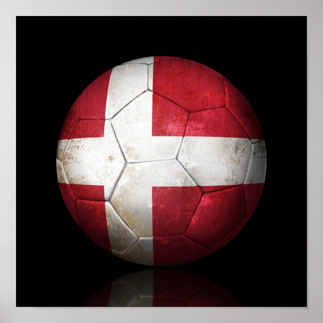 Póster Balón de fútbol de bandera danesa (Frente)