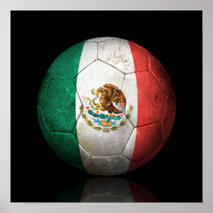 Póster Balón de fútbol de Bandera Mexicana