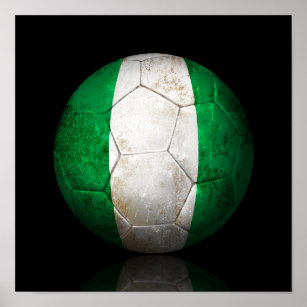 Póster Balón de fútbol de bandera nigeriana