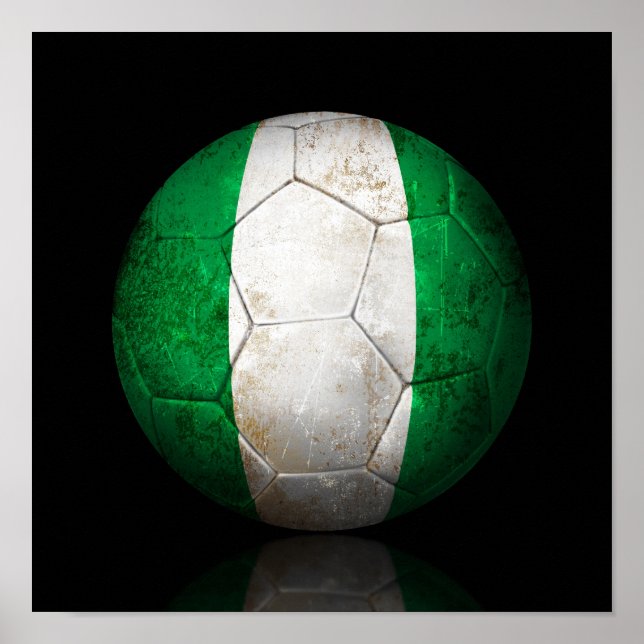 Póster Balón de fútbol de bandera nigeriana (Frente)