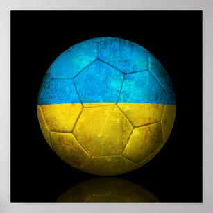 Póster Balón de fútbol de bandera ucraniana rota