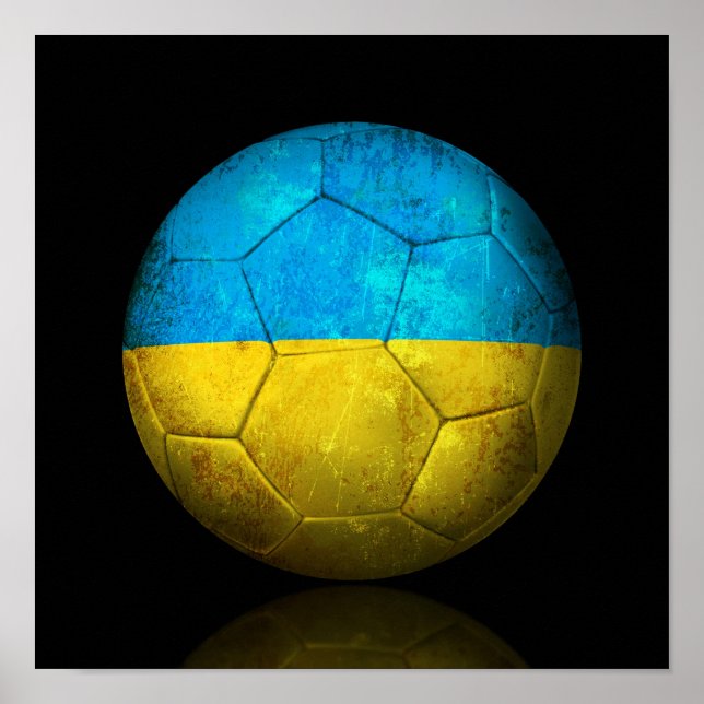 Póster Balón de fútbol de bandera ucraniana rota (Frente)