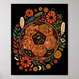 Póster Balón de fútbol de flores boho