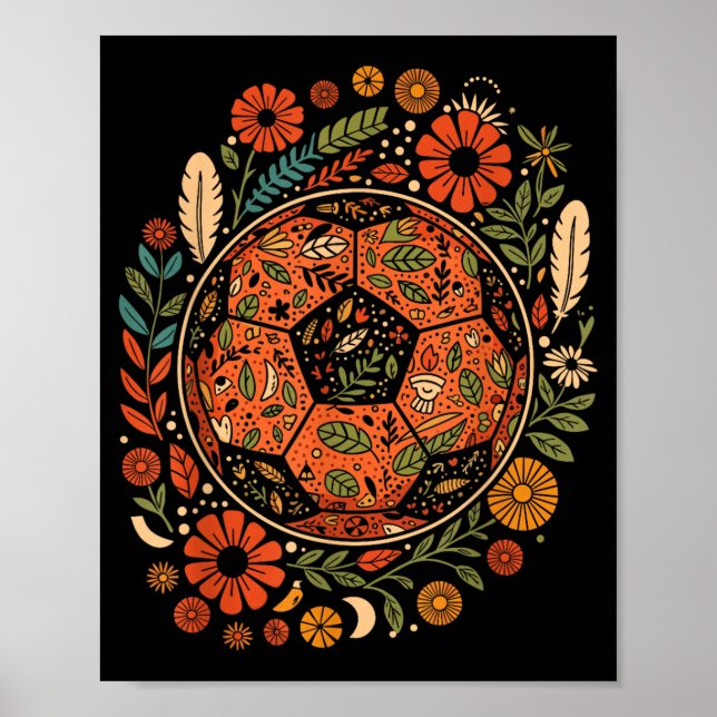 Póster Balón de fútbol de flores boho (Frente)