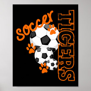 Póster Balón de fútbol de los Tigres Mascota Huellas de p