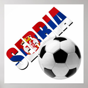 Póster Balón de fútbol de Serbia Logo con la bandera serb