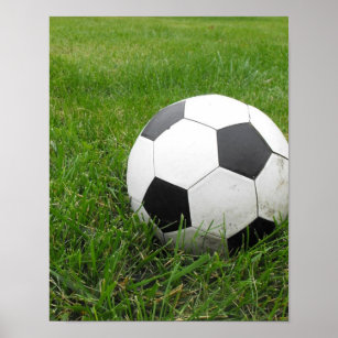 Póster Balón de fútbol en la hierba