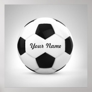 Póster Balón de Fútbol Personalizado Nombre Blanco y Negr