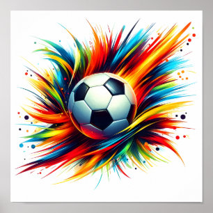 Póster Balón de fútbol Splash Futurista Abstracto