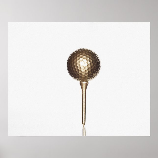 Póster Balón de golf de oro y tee (Frente)