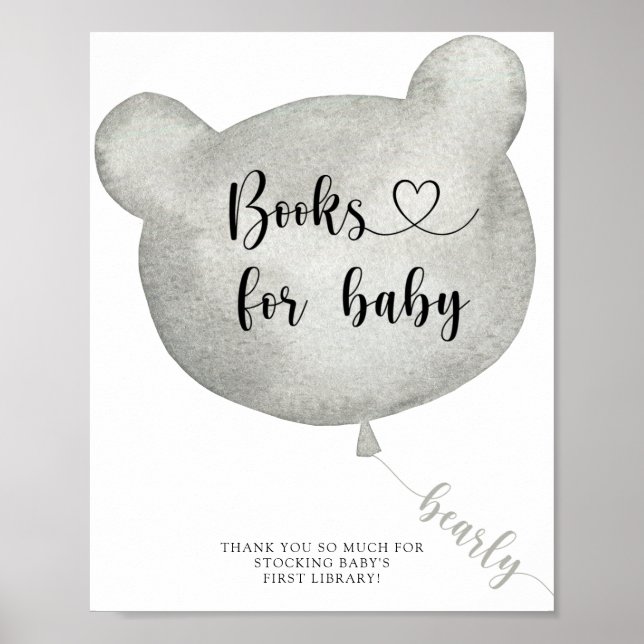 Póster Balón de oso acuarela , libros para poster de bebé (Frente)