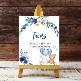 Póster Balón de oso azul azul acuarela