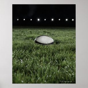 Póster Balón de rugby sentado en el campo de hierba de un