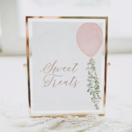 Póster Balón rosa Cumpleaños Dulce Tratos de Rótulo