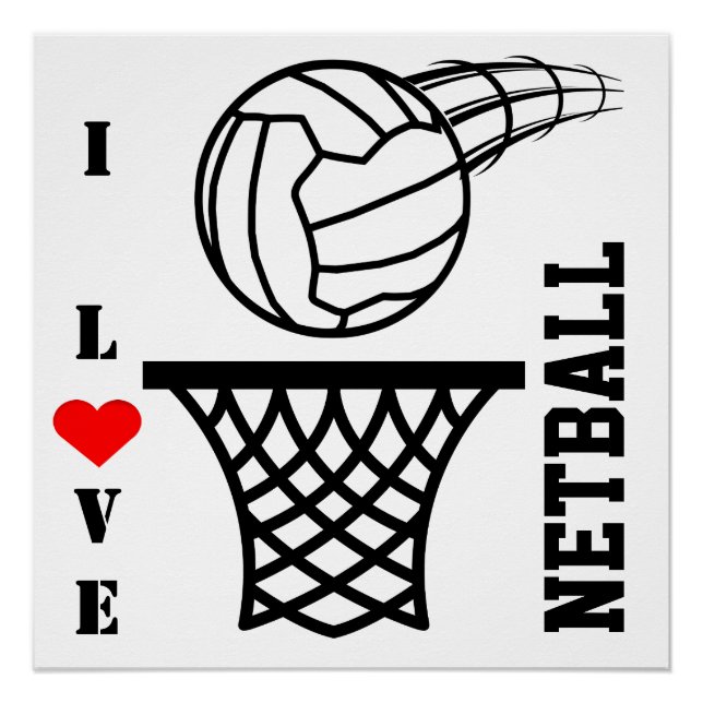 Póster Balón Y Diseño De Red Me Encanta El Netball (Anverso)