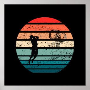 Póster Baloncestista slam dunk vintage retro sunset
