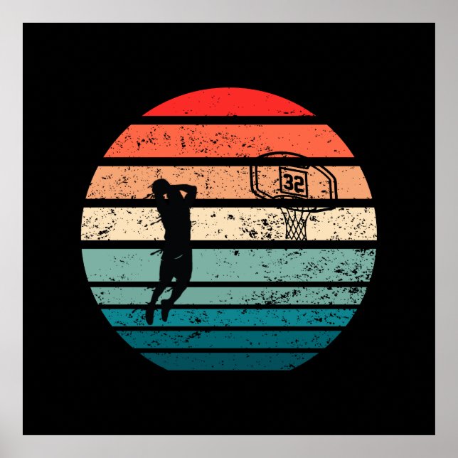 Póster Baloncestista slam dunk vintage retro sunset (Frente)