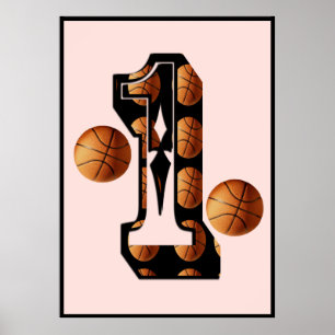 Póster Baloncestistas Número Uno Con Baloncesto
