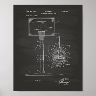 Póster Baloncesto 1961 Patent Art Chalkboard