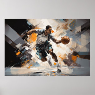 Póster Baloncesto Acción Pintura deportiva Resumen Art De