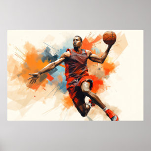 Póster Baloncesto Acción Pintura deportiva Resumen Art De