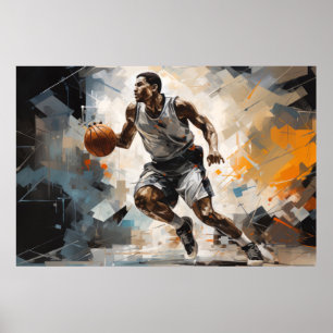 Póster Baloncesto Acción Pintura deportiva Resumen Art De