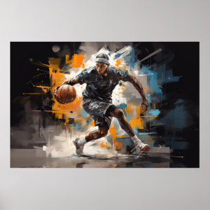 Póster Baloncesto Acción Pintura deportiva Resumen Art De