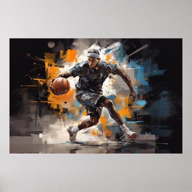 Póster Baloncesto Acción Pintura deportiva Resumen Art De (Frente)