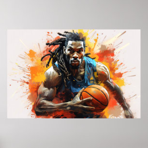 Póster Baloncesto Acción Pintura deportiva Resumen Art De