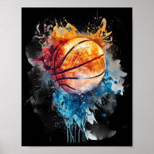 Póster Baloncesto acuarela colorido dibujo Baloncesto