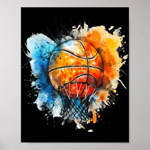 Póster Baloncesto acuarela colorido dibujo Baloncesto