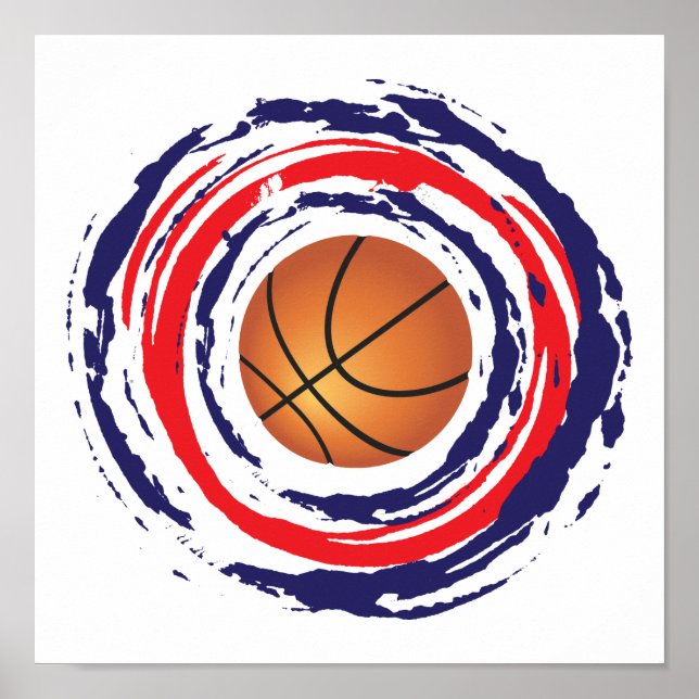 Póster Baloncesto Azul Rojo Y Blanco (Frente)
