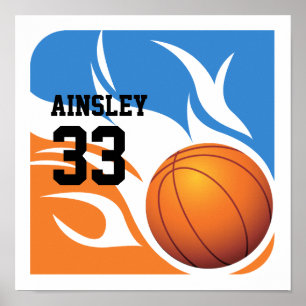 Póster Baloncesto azul y Naranja flamado personalizado
