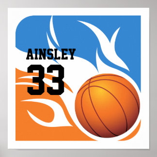 Póster Baloncesto azul y Naranja flamado personalizado