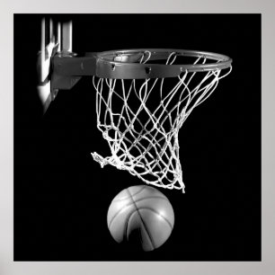 Póster Baloncesto Black & White Square Ball & Net
