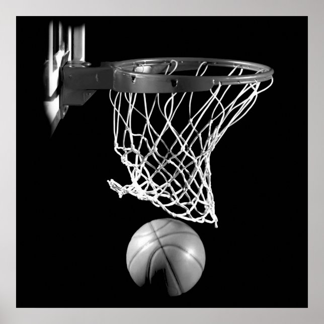Póster Baloncesto Black & White Square Ball & Net (Frente)