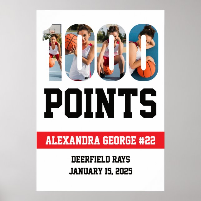 Póster Baloncesto Blanco 1000 Puntos (Frente)
