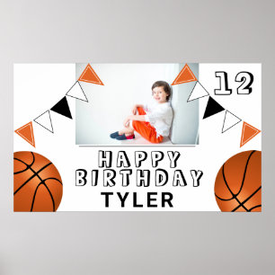 Póster Baloncesto Bolas Flags Kids Photo Birday Party