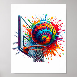 Póster Baloncesto colorido Tie Dye Color Splash Basketbal