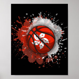 Póster Baloncesto con bandera de Hong Kong