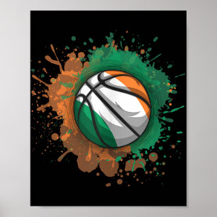 Póster Baloncesto Con Bandera De Irlanda